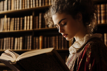 Generative AI portrait of focused author writer working with manuscript pages retro typewriter and laptop