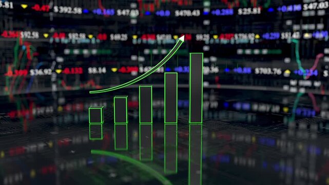 Financial data graph with arrow rising up Investment and business income. Inflation .3D animation