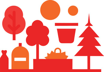 Naklejka premium Vector illustration of a cheerful family picnic scene with trees blanket and fruit basket