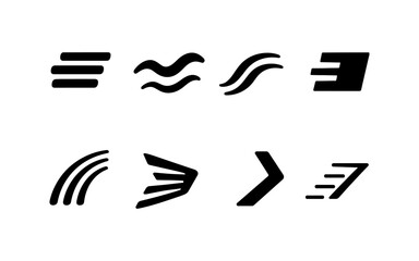 Minimalist black symbol set featuring abstract shapes and arrows
