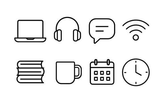 Linear modern icons for education and communication tools