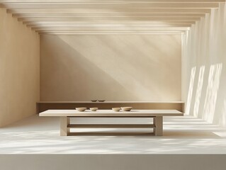 Selective focus. Foldable dining table with storage for smart home spaces
