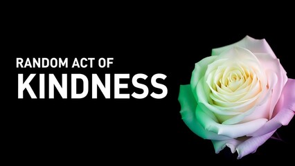 Random act of kindness text with a vibrant multi-colored rose on an isolated background, symbolizing compassion and generosity