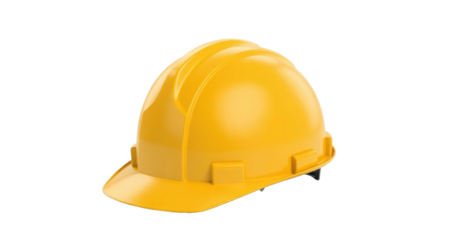 A bright yellow safety hard hat, essential for head protection in construction and industrial workplaces, symbolizing worker safety. background removed