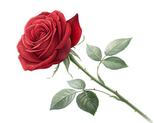 Fototapeta premium “A single red rose with soft shadow, isolated on transparent background”