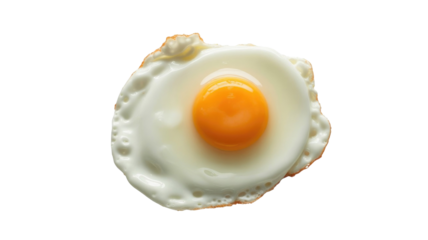 A perfectly cooked sunny-side-up fried egg with a vibrant orange yolk, isolated on a transparent background. Ideal for breakfast visuals. background removed