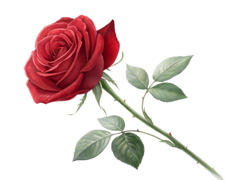 “A single red rose with soft shadow, isolated on transparent background”