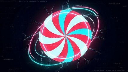 Hypnotic Candy Swirl with Neon Glow and Electric Arcs.