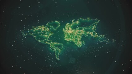 world map with binary code Glowing green world map forms, bright green hues, medium digital framing, modern tech style - Powered by Adobe
