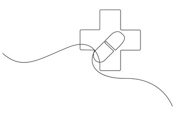 Health care capsule and cross simple line drawing