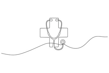 Obraz premium Doctor stethoscope cross logo abstract one line sketch