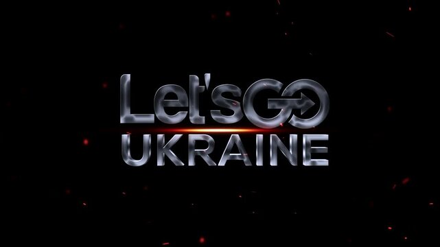 Lets go ukraine metallic 3d text with glowing particles on black background - Powered by Adobe