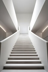 Fototapeta premium A marble staircase with minimalist architecture and elegant, flowing lines, featuring an open interior space that emphasizes geometric harmony and upward movement.
