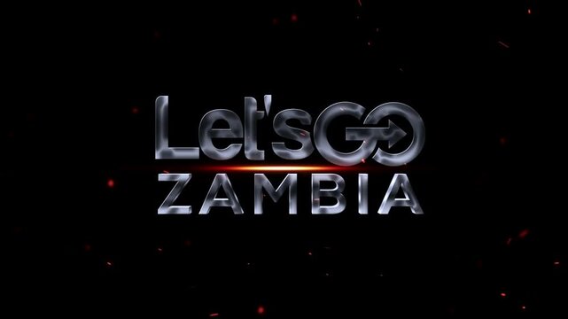 Lets go zambia metallic text with glowing effect on black background
