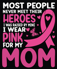 "I Wear Pink For My Mom" breast cancer awareness T-shirt. Honors warrior moms, features a pink ribbon & butterfly. Expresses love & support.
