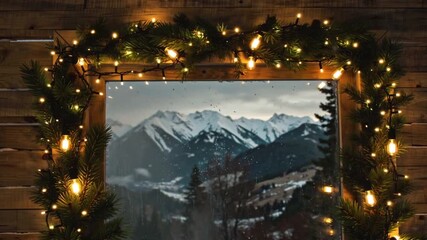 happy merry christmas with golden square frame and gifts new year message with pine cones,red gold ribbons,blinking lights.Vertical top view.Xmas holiday season social card - Powered by Adobe