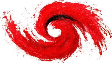 Abstract red swirl paint brushstroke with black accent on white background, dynamic and energetic artistic design with textured effect and vivid color contrast