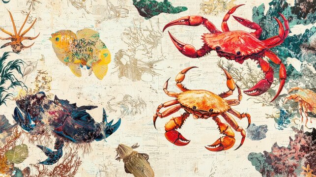 Playful fact poster showing how crabs and other creatures time their activities to tides, vibrant 