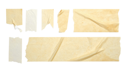 Torn Vintage Aged Paper Tape Strips on Transparent Background for Creative Design Projects