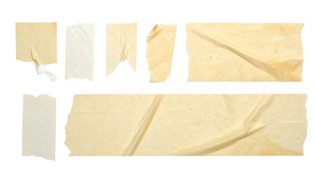 Torn Vintage Aged Paper Tape Strips on Transparent Background for Creative Design Projects