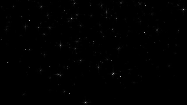 White glowing stars sparkle blinking retro vector dots twinkling starry night sky looping animation doodle glitter trail magic dust shimmer particle on black background