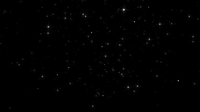 White glowing stars sparkle blinking retro vector dots twinkling starry night sky looping animation doodle glitter trail magic dust shimmer particle on black background