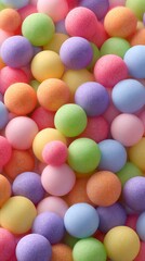 Pile of Pastel Colored Spheres with Subtle Texture, Overhead Closeup View