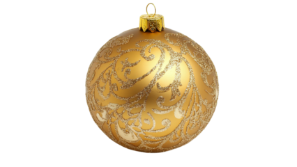 Elegant oval golden christmas ornament with intricate swirl pattern isolated on black background