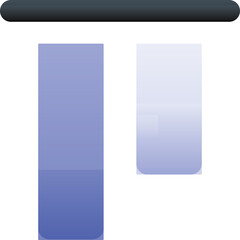 Two Vertical Blue Gradient Bars on Transparent Background Representing Data Or Progress With Dark Top Bar