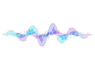 Abstract Colorful Sound Waveform Visualization With Bar Graph Elements On Transparent Background