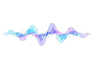 Abstract Colorful Sound Waveform Visualization With Bar Graph Elements On Transparent Background