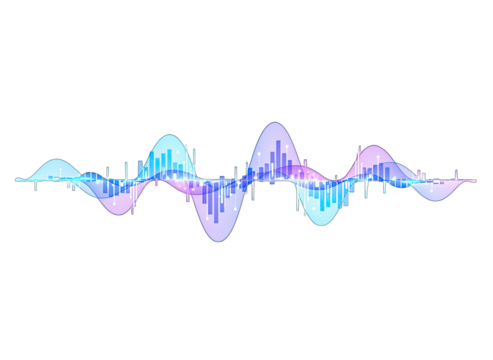 Abstract Colorful Sound Waveform Visualization With Bar Graph Elements On Transparent Background