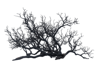 Intricate dark gray tree branches with subtle purple accents against a black background