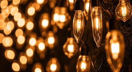 Warm glowing light bulbs create a festive and inviting atmosphere bringing a touch of retro charm perfect for celebrations and creating a cozy