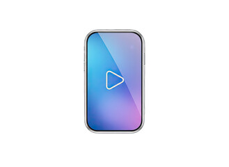 Abstract digital interface with play button symbol gradient blue and purple colors metallic frame on black background high resolution 3D render