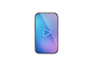 Abstract digital interface with play button symbol gradient blue and purple colors metallic frame on black background high resolution 3D render