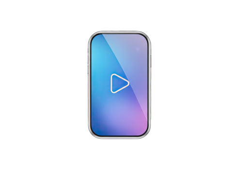 Abstract digital interface with play button symbol gradient blue and purple colors metallic frame on black background high resolution 3D render