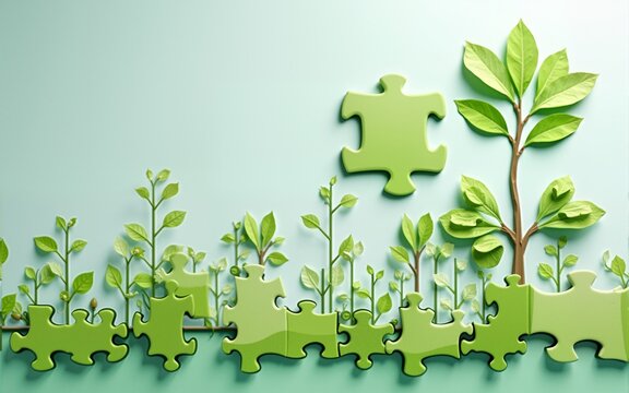 Sustainable puzzle pieces showcasing eco-friendly concepts for green solutions. High quality