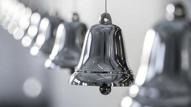 Row of Silver Bells Hanging in a Line. - Powered by Adobe