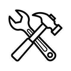 Crossed wrench and hammer icon representing repair, maintenance, and construction services, isolated on
