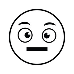 Neutral face emoji with wide eyes and a straight mouth, depicted in black and white line art, isolated on