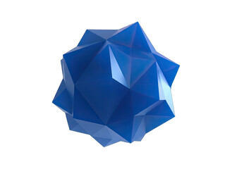 Abstract geometric blue polyhedron with sharp facets and smooth shading isolated on a black background symbolizing complexity and structure