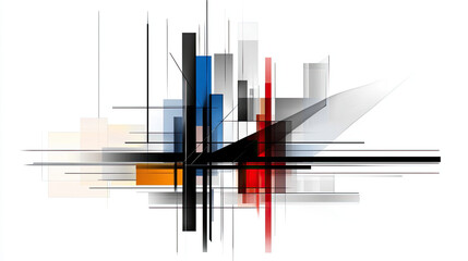 Abstract Geometric Composition With Primary Colors and Black Lines On White Background