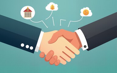 Business handshake partnership with procurement icons. Professional agreement concept poster suitable for corporate presentations and marketing campaigns. Sustainable procurement. Vector illustration