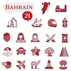 Outline icons of Bahrain about culture, architecture, and Arab heritage.