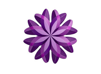Abstract Geometric Floral Pattern in Shades of Purple with Layered Petals and Subtle Highlights Isolated on a Transparent Background