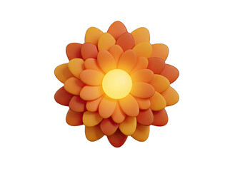 Abstract Geometric Flower with Vibrant Orange Petals and Glowing Yellow Center Isolated on Black Background 3D Render