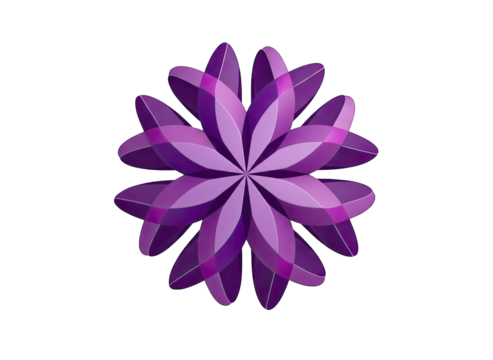 Abstract Geometric Floral Pattern in Shades of Purple with Layered Petals and Subtle Highlights Isolated on a Transparent Background - Powered by Adobe