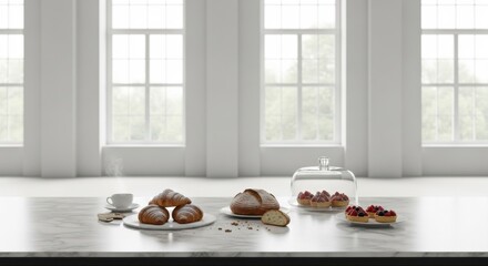 Foreground-centered counter view with airy backdrop white