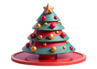 A stylized christmas tree with colorful ornaments and a golden star